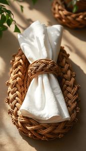 Rond de serviette en rotin tissé à la main fabriqué par des artisans qualifiés, parfait pour des arrangements de table à manger uniques - Product Image 2