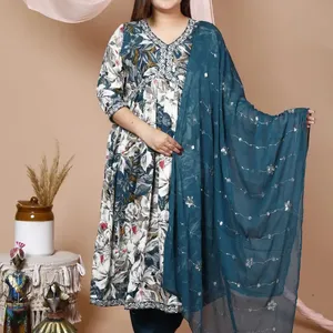 2024 baru koleksi penata gaya wanita katun celana Kurti dan Dupatta Premium Readymade celana Kurti berat dengan Dupatta Anark