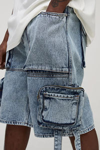 Shorts en denim 100% coton de haute qualité, logo imprimé à l'écran personnalisé, 6 poches, style hip-hop confortable - Product Image 2