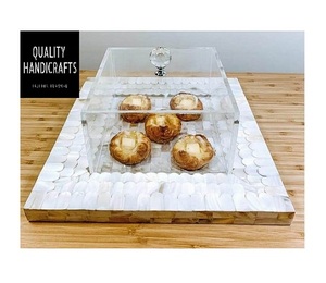Bandeja de Servir de Dos Piezas Estilo Árabe en Madera de Acacia con Incrustaciones de Nácar, Asas de Metal y Mármol, Tamaño y Color Personalizables, Ideal para Ramadán - Product Image 5