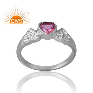 Nouveautés Bague en argent plaqué palladium avec topaze rose naturelle et topaze blanche Fabricant de bijoux de conception personnalisée - Product Image 1