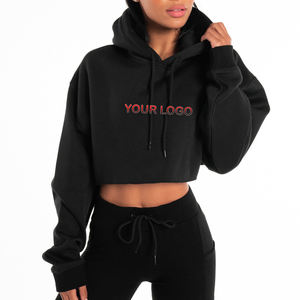 Vente en gros sur mesure coupe ample haut court sweats à capuche 100% coton vêtements décontractés légers sweats à capuche pour femmes - Product Image 1