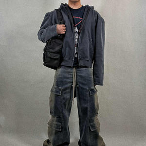 Sudaderas con capucha bordadas ecológicas de alta calidad personalizadas del fabricante, lavado ácido de algodón de rizo francés pesado desgastado - Product Image 6