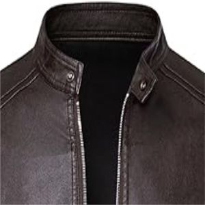 New 2025 Premium Quality Wholesale Autumn Winter <b>Men's</b> Casual Zipper Leather <b>Jacket</b> High Street Stand Collar Waterproof - Product Image 5