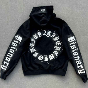 เสื้อฮู้ดสตรีทแวร์ผ้าฟลีซเนื้อหนา ผสมคอตตอน/โพลีเอสเตอร์ เป็นมิตรต่อสิ่งแวดล้อม สำหรับผู้ชาย ล้างสีแบบแอซิดวอช ปักโลโก้ตามสั่ง แบบนูน 3 มิติ - Product Image 2