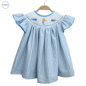 Beautiful Blue dress for girls with whale motifs high-quality smocked clothing, girls dresses, children's clothing