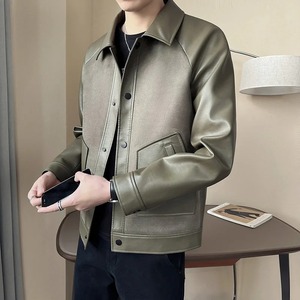 Veste en cuir pleine fleur personnalisée fabriquée en usine manteau de travail décontracté avec poches dessus en similicuir pour moto toile tissu - Product Image 2