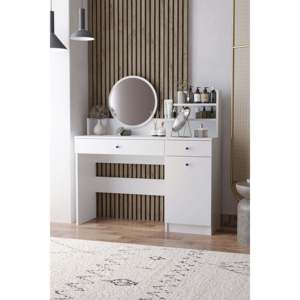 Armony Modern Wood Vanity <b>Table</b> with Mirror 2 Drawers White Foldable <b>Makeup</b> Desk Bedroom Stylish Dressing <b>Table</b> Home Furniture - Product Image 5