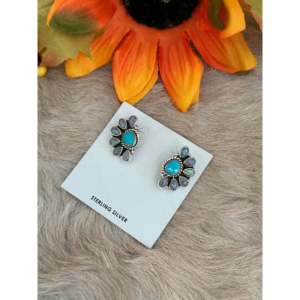 Southwest Handmade Multi Stone <b>Sterling</b> <b>Silver</b> Flower <b>Stud</b> <b>Earrings</b> - Product Image 4