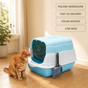 กระบะทรายแมวแบบมีฝาปิดสีฟ้า ยี่ห้อ Poland Stock รุ่น Blue Hooded Cat Litter Box 180 แบบเปิดหรือแบบปิด พร้อมที่ตักทรายแมว จัดส่งเร็วในยุโรป - Product Image 1