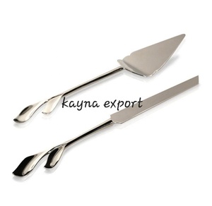 Noël Vintage Luxe Service Ensemble de 2 couteau à gâteau manche en feuille d'or fait à la main prix de gros Couverts cuisine cuillère de service - Product Image 6