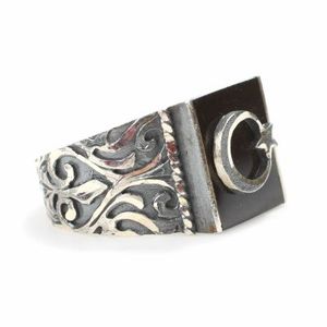 925 Sterling Silver Men's <b>Ring</b> Square Onyx Crescent <b>Moon</b> Star Bezel Setting Rhodium for Everyday Wear Gifts for Muslims - Product Image 2