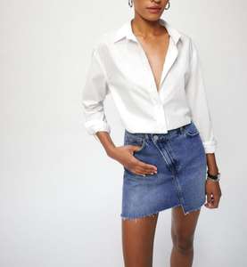 Stylish Custom Girls Loose Fitting Asymmetric Denim <b>Knee</b>-<b>Length</b> <b>Skirt</b> Street Wear Casual Short Dress Women Jupe Belt Button - Product Image 1