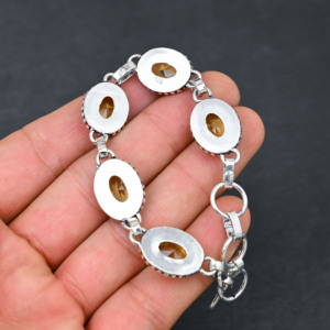 Bracelet en citrine jaune créé en laboratoire fait à la main en argent sterling plaqué IGI certifié bijoux de luxe designer pierres précieuses 7-8 "mariage - Product Image 4