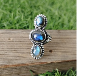 Triple Labradorite Gemstone <b>Ring</b> 925 Sterling <b>Silver</b> Handmade Boho Style Jewelry Big Size Blue Stone <b>Statement</b> <b>Ring</b> Elegant - Product Image 1