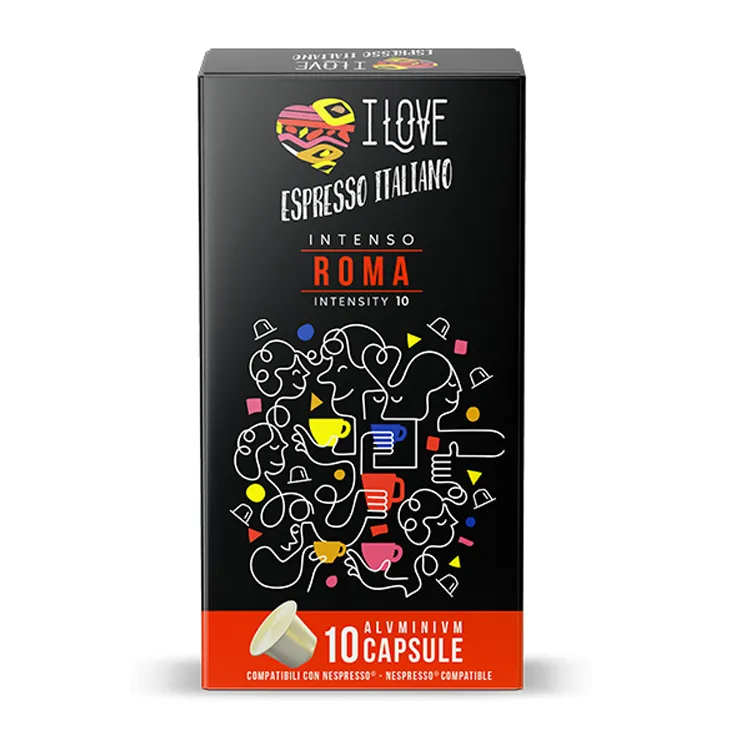 I LOVE ESPRESSO ITALIANO ROMA INTENSOネスプレッソアルミニウム互換カプセル家庭用コーヒーマシン用ボックスあたり10個