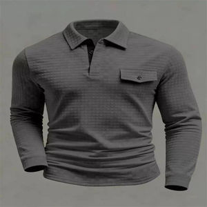 2026 New <b>Men's</b> Solid Color Long-Sleeve Polo <b>Shirt</b> <b>with</b> Button-Down Plaid Pattern and Henley <b>Collar</b> <b>T</b>-<b>Shirt</b> - Product Image 6
