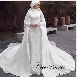 Elegante Vestido de Novia Musulmán Clásico para Novias, Vestido de Gala Moderno Vintage con Cuello Alto, Cola Larga, Cristales y Encaje, Tallas Grandes - Product Image 2