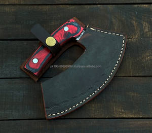 มีดดามัสกัสแบบดั้งเดิมเต็ม Tang เครื่องตัดพิซซ่าอเนกประสงค์ขวานเนื้อสับยูทิลิตี้เครื่องตัดพิซซ่ามีดขวานหนัง Sheath - Product Image 1