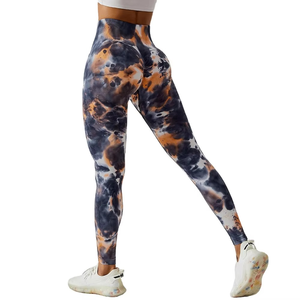 Pantalones de Yoga de cintura alta para mujer Nueva moda Tie-Dye Leggings sin costuras Logotipo personalizado Peach Hip Sports Cordón ajustado - Product Image 6