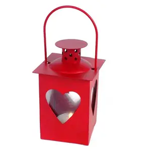 Fancy Design Candle Holder Lantern Heart Shape Design Red Color Candle Jar Lantern Use For Indoor Decoration