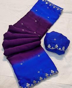 Georgette de soie saree Multi Broderie Travail Avec Running Work Blouse pure georgette - Product Image 5