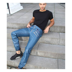 กางเกงหนังแท้สำหรับผู้ชายปรับแต่งได้พร้อมการปรับแต่งแบบเต็มรูปแบบสำหรับหนังแกะและกางเกงขายาวหนัง PU แบบกำหนดขนาดเอง - Product Image 3