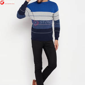 Mode rayé décontracté coton hommes pull tricot pull en gros pas cher personnalisé col rond hiver tricoté épais pull - Product Image 5