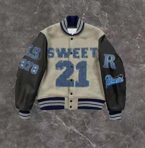 Veste universitaire en laine légère d'hiver mince pour hommes avec décoration de bouton avant fermeture à glissière brodée de logo personnalisé - Product Image 3