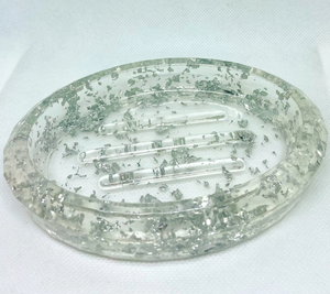 Porte-savon en résine Transparent et feuille d'argent Design rond Porte-savon en résine Prix bon marché - Product Image 1