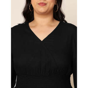 Vestido Maxi Negro de Rayón con Corte en A y Volantes para Mujer Talla Grande - Product Image 2