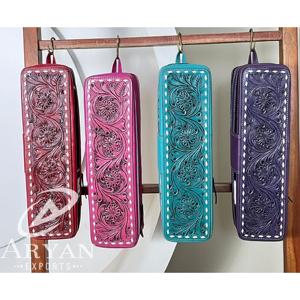 Nouvelle trousse de voyage grande capacité 2026 en cuir de vachette floral travaillé à la main pour fer à friser et lisseur, résistante à la chaleur - Product Image 1