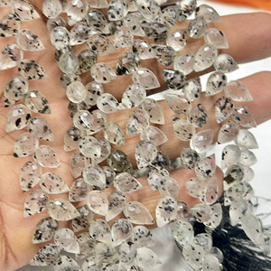 Quartz noir naturel AAA, facetté, en forme de briolette, goutte d'eau, perçage fantaisie, brin de 8 pouces, 6x9 mm environ - Product Image 1