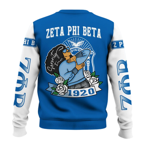 Zeta Phi เบต้าเสื้อกันหนาวคอกลมลายอักษรกรีกสำหรับผู้หญิงเสื้อขนแกะปักสีฟ้าสำหรับ1920ชมรม - Product Image 2