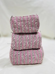 Set 3 Eco-Friendly Cotton Multi-Size Vintage Case <b>for</b> Bags <b>for</b> Women Travel Quilted Hand Block Print Durable Water Zipper Large - Product Image 5