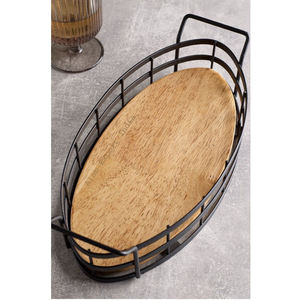 Bordure en bois de manguier moderne de luxe peinte à la main en forme de bateau au design unique Finition noire Poignée en bois naturel de taille personnalisée Cuisine à domicile - Product Image 2