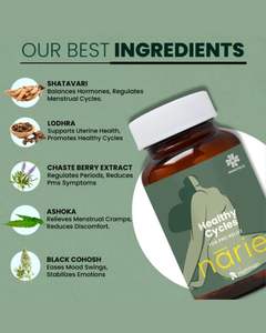 Formule Healthy Cycles avec Shatavari Lodhra Ashoka pour soulager les douleurs menstruelles, l'équilibre hormonal, un flux régulier et la santé menstruelle - Product Image 2