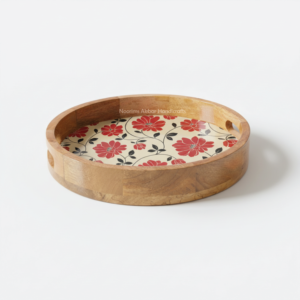 Plateau de service en bois, art déco moderne, impression émaillée pour la décoration de table de mariage, décoration de cuisine, fournisseur en gros, motif rond inclus - Product Image 3