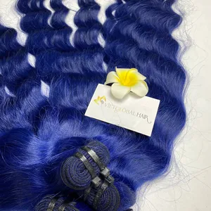 गर्म बिक्री प्राकृतिक लहर सुपर डबल खींचा नीले रंग के मानव बाल विस्तार