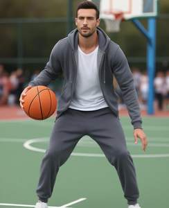 Custom 380GSM Cotton Poly Blend Tracksuit Men Zip Hoodie Joggers Set <b>Screen</b> Printed Solid Navy Blue Activewear Outfit - Product Image 3