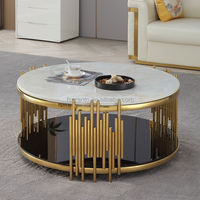 Table basse de qualité exceptionnelle avec plateau en marbre moderne et structure en acier inoxydable avec rangement Meubles de maison