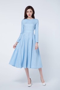 Neo arrivato alla moda per il tempo libero abiti pieghettati Midi primavera a maniche lunghe in <span class=keywords><strong>lino</strong></span> abbigliamento donna <span class=keywords><strong>abito</strong></span> da festa - Product Image 5