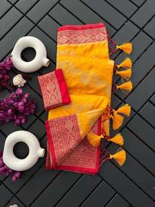 Calidad de exportación India Traje de último diseñador Venta caliente Sari de seda viscosa con borla pesada en la frontera Trabajo Mujer Moda - Product Image 3