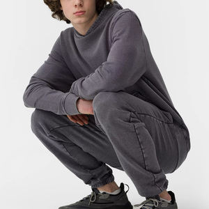 Ensembles de survêtement pour hommes en coton délavé à l'acide, 100% coton, polaire écologique, léger, séchage rapide, impression de logo personnalisée, uni, OEM - Product Image 5