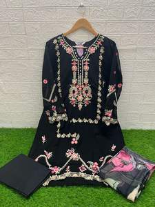 Dernier Designer Faux Georgette Fil Broderie Travail Salwar Costume par Fab Zone Indian & Pakistani Vêtements - Product Image 3