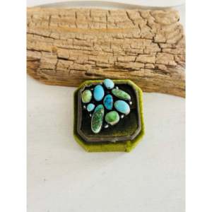 Navajo-Made <b>Statement</b> <b>Ring</b> Multi-Turquoise Sterling <b>Silver</b> Bezel Setting Hip-Hop Dainty Style Everyday Wear Fine Jewelry Size 8 - Product Image 1