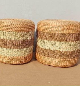 Puf de suelo de mimbre de jacinto de agua Otomana redonda natural y almohadilla de cojín para exterior Desde 99 Gold Data - Product Image 6