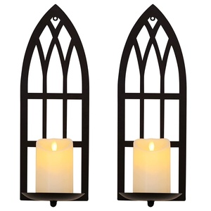 Portavelas metálico para colgar en la pared y portavelas montado en la pared Color negro moderno Fiable y duradero para multiusos - Product Image 1