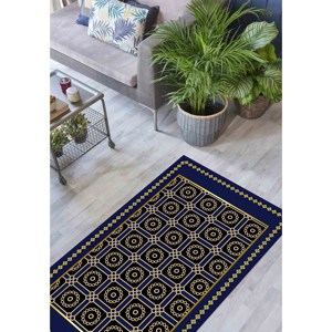 Alfombra de Oración Azul Marino: Elegante Alfombra Islámica Dorada para la Adoración, Impresa, con Pelo Suave - Product Image 3