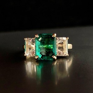 LUMI Art Deco Green Emerald Ring Sterling Silver Cocktail Ring May <b>Birthstone</b> Party Green Gemstone Emerald Engagement - Product Image 5